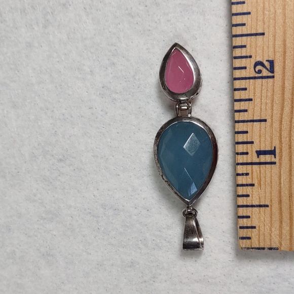 Blue Chalcedony/Rose Quartz Sterling Silver Pendant - Picture 6 of 7